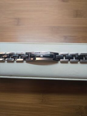 JARED®️ MEN'S STAINLESS STEEL/BLACK ENAMEL WITH DIAMOND ACCENT BRACELET